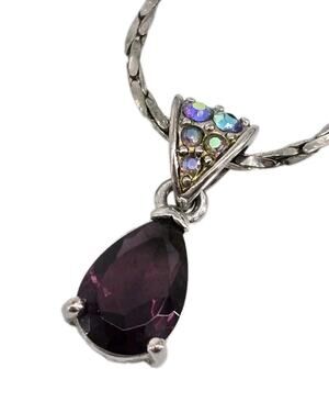 Vtg Avon NR Purple Pear Shaped Stone Rhinestone Accents Pendant Necklace Gift